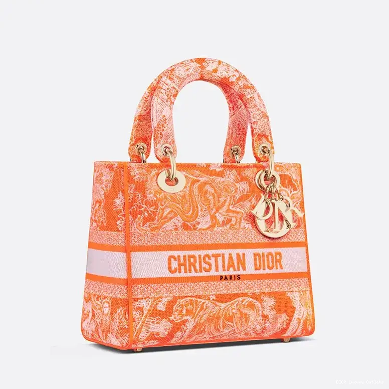 Cheap Medium de Toile Orange Jouy Bag Lady D-lite Canvas Motif 0704 Luxury